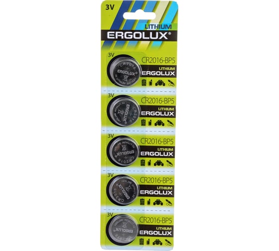 Изображение товара Литиевая батарейка Ergolux CR2016-BP5 CR2016 BL-5, 3V 5 шт 12049