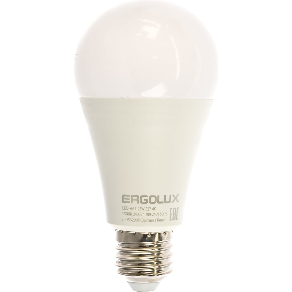 фото Светодиодная лампа ergolux led-a65-25w-e27-4k лон, 25вт, e27, 4500k, 180-240в 14236