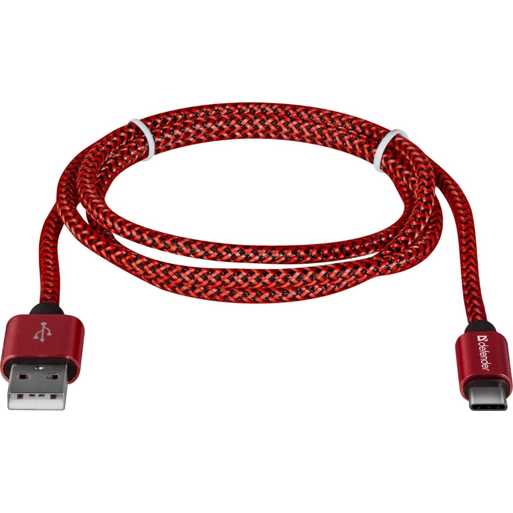 фото Usb кабель defender usb09-03t pro usb2.0 красный, am-type-c, 1m, 2.1a 87813