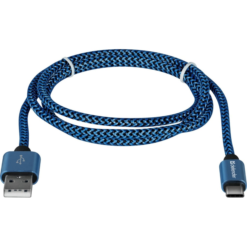 фото Usb кабель defender usb09-03t pro usb2.0 синий, am-type-c, 1m, 2.1a 87817