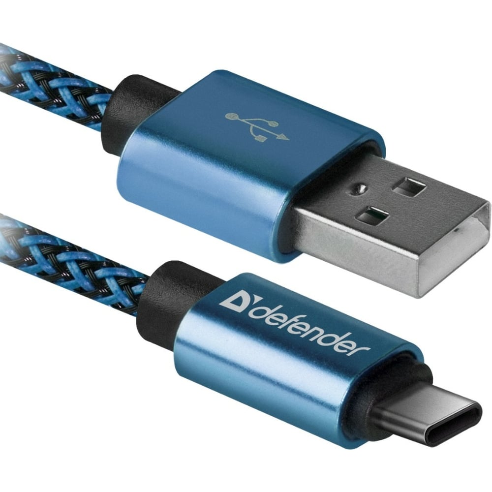 фото Usb кабель defender usb09-03t pro usb2.0 синий, am-type-c, 1m, 2.1a 87817