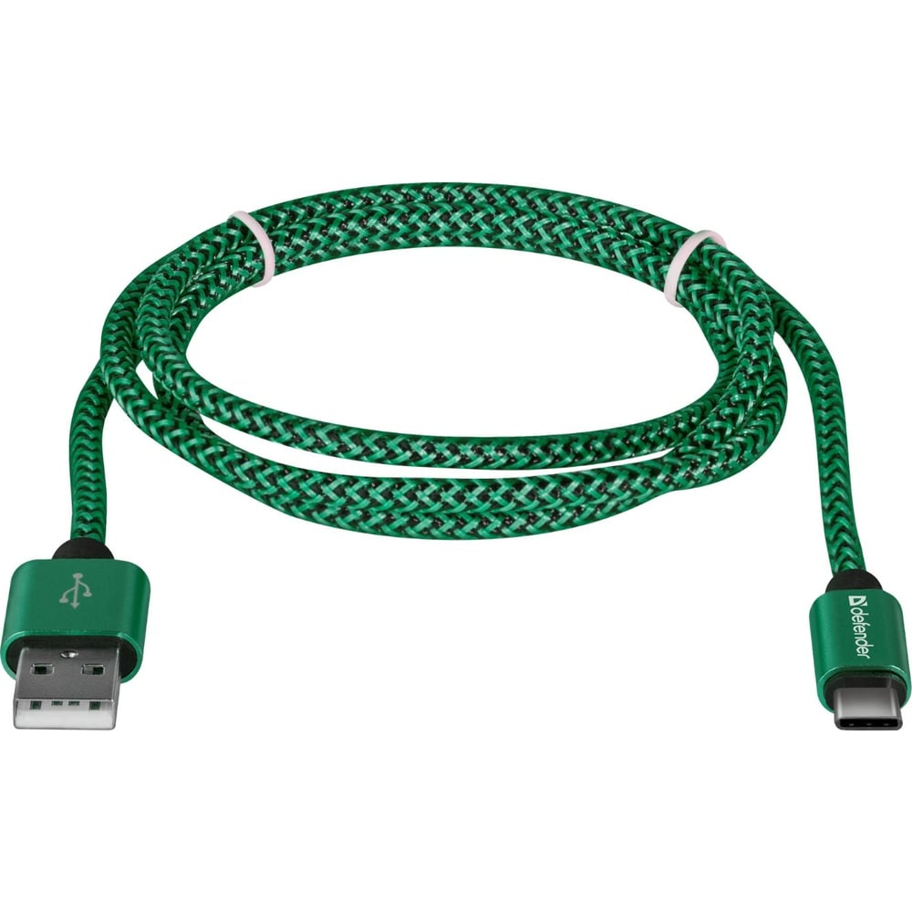 фото Usb кабель defender usb09-03t pro usb2.0 зеленый, am-type-c, 1m, 2.1a 87816