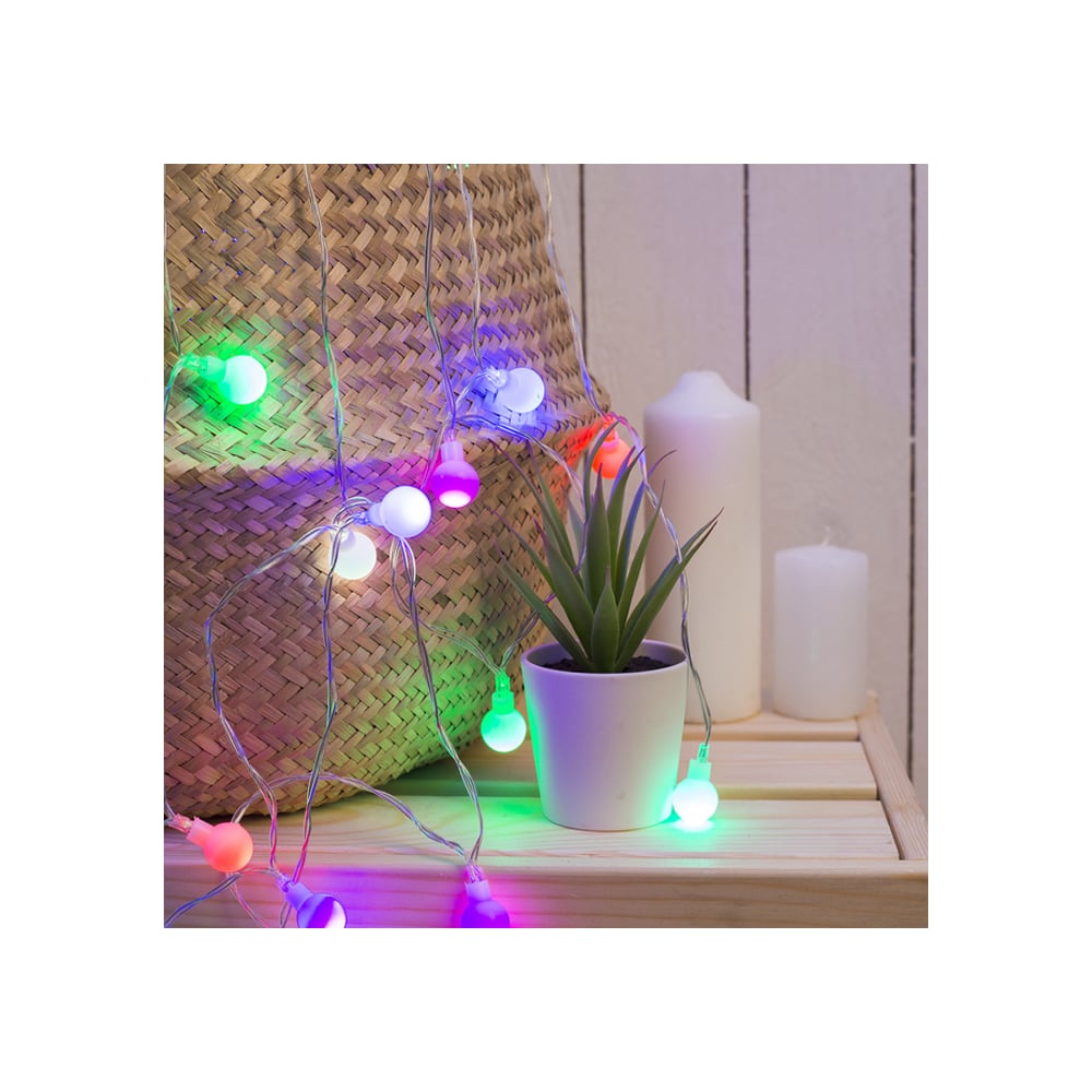 фото Гирлянда-нить luazon dcr, 3 м, с насадками шарики, ip20, н.с. led-20-3,6v, аа*3 (в комплект не входят), мульти 806824