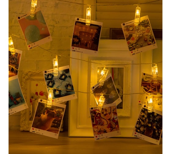 Изображение товара Гирлянда-нить Luazon DCR, 5 м, с насадками Прищепки, IP20, Н.С. LED-30-220V, 8 режимов, ТЕПЛО-БЕЛЫЙ 2433911