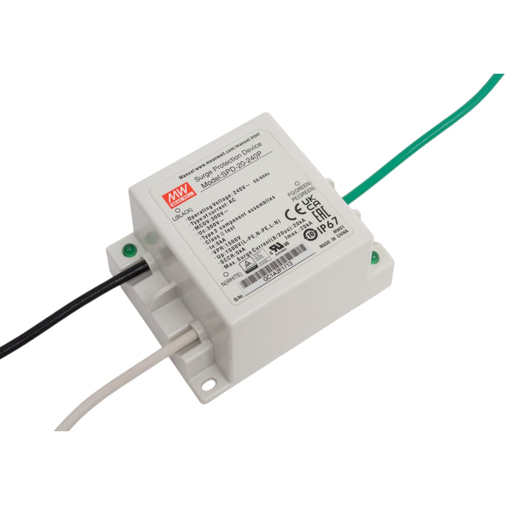 Изображение товара Модуль защиты от импульсных помех Mean Well SPD-20-240P Т02013287 300 Вт IP 67