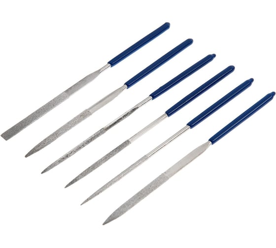 Изображение товара Набор алмазных надфилей  ТУНДРА 50 х 140 х 3 мм, обрезинные рукоятки, 6 шт. 2275919