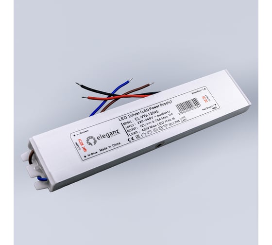 Изображение товара Сверхтонкий блок питания Eleganz 12V 45W 200*40*13 IP65 EL-VW-12045