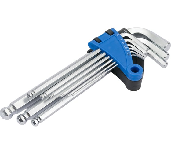 Изображение товара Набор шестигранных ключей  ТУНДРА удлиненных с шаром, CrV, 1.5 - 10 мм, 9 шт. 2354394