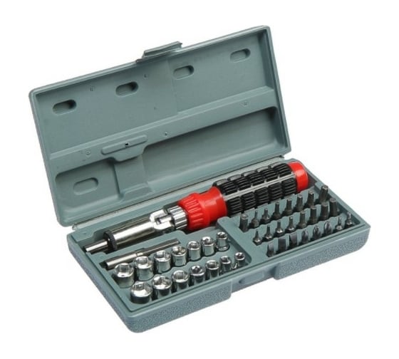 Изображение товара Реверсивная отвертка ТУНДРА с набором бит и головок в кейсе, 40 предметов 881844