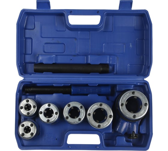 Изображение товара Набор трубных клуппов ТУНДРА 1/4"-3/8"-1/2"-3/4"-1"-1 1/4" + трещотка в сборе, 9 предметов 4987620