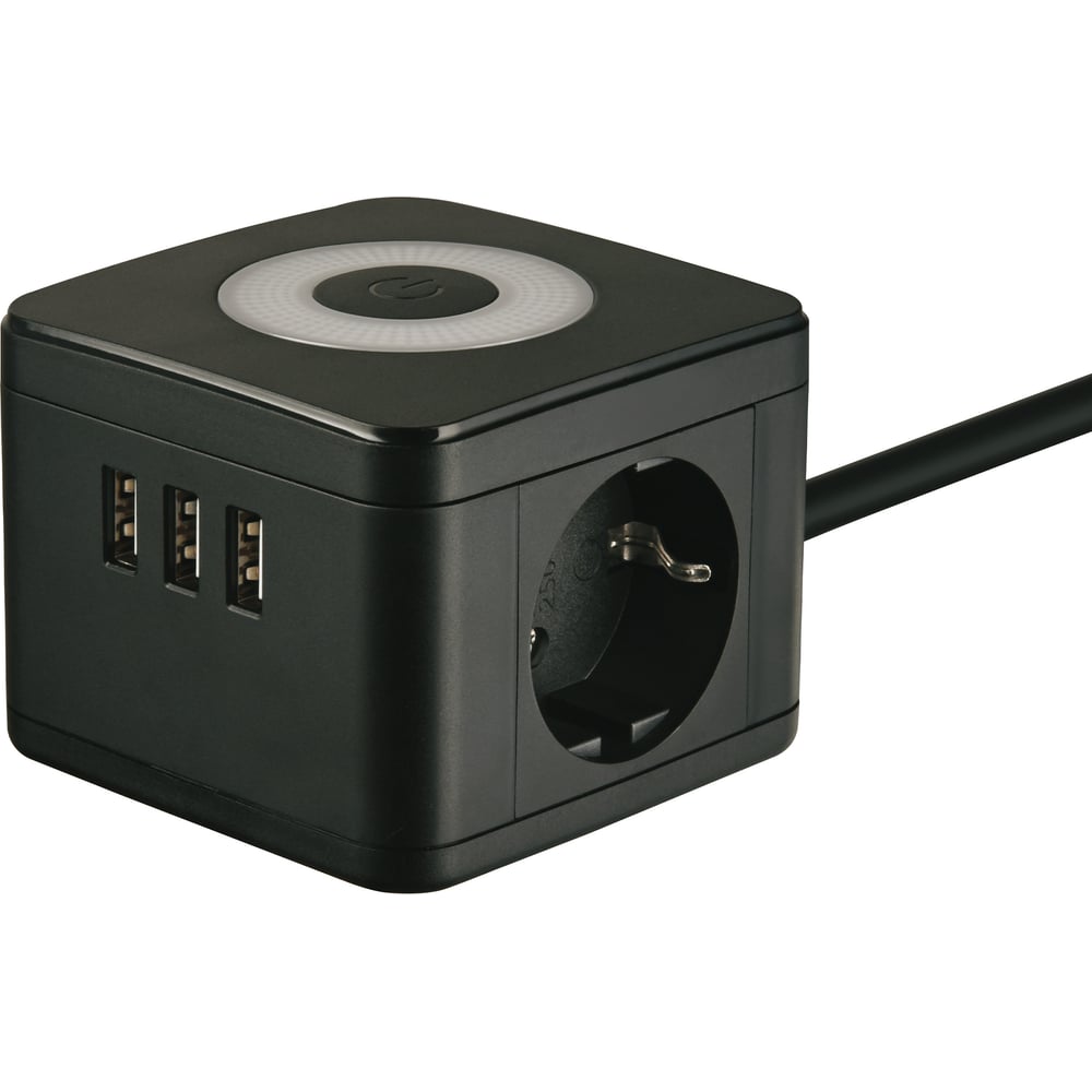 Изображение товара Удлинитель Uniel S-GCD2-1,5SBU с USB, черный, 2 розетки, защита IP20