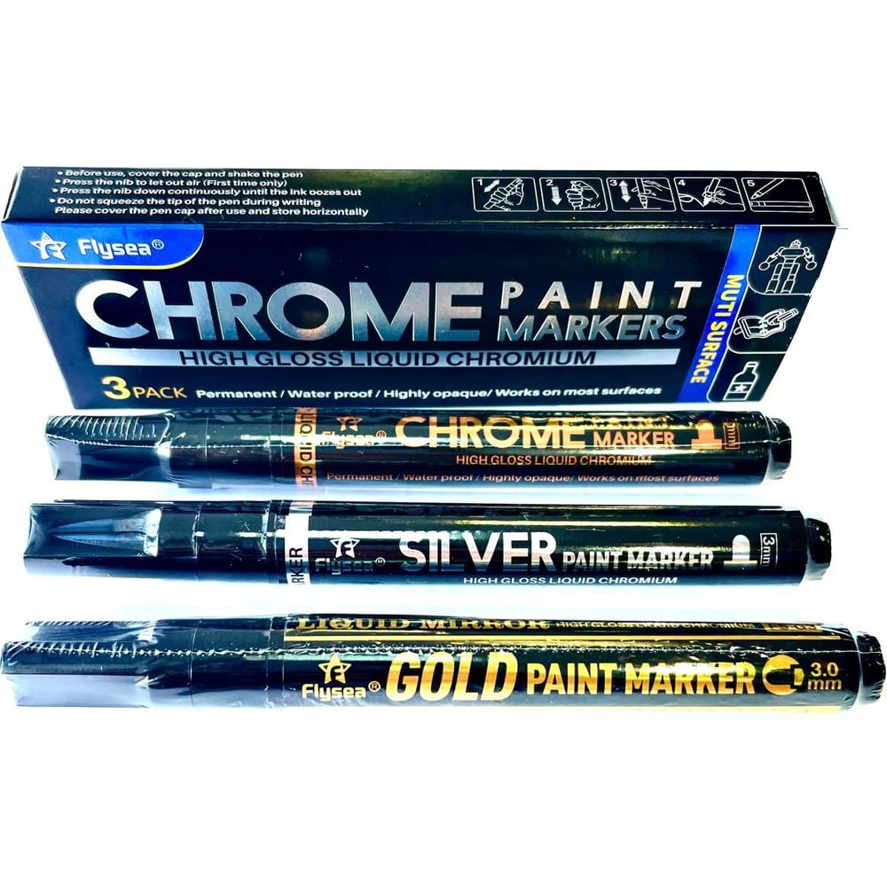 Изображение товара Liquid Chrome маркер краска жидкий хром зеркальный эффект 3 мм набор 3 шт.