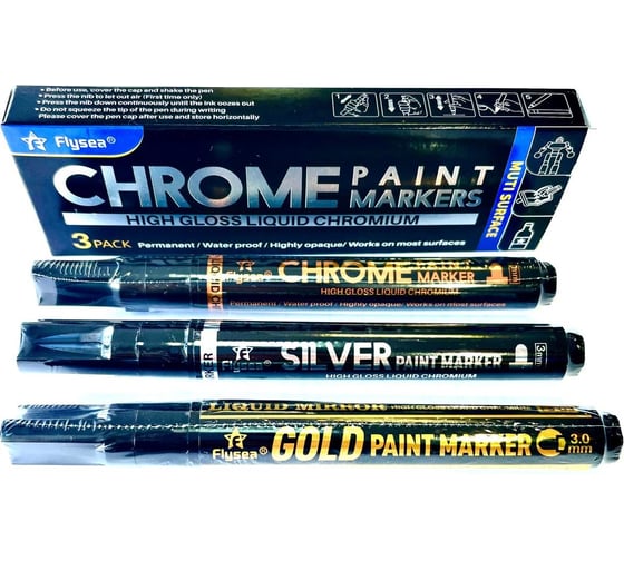 Изображение товара Маркер краска Flysea жидкий хром с зеркальным эффектом Liquid Chrome (3 мм), упаковка 3 шт. FS-317