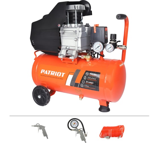Изображение товара Компрессор поршневой масляный PATRIOT EURO 24-240K2, быстросъемный 1/4" + "елочка", KIT 5C (1165) 525302118