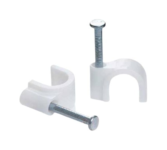 Изображение товара Скоба крепежная Grisard Electric 4 мм круглая пластиковая с гвоздем 100 шт. GRE-010-2004