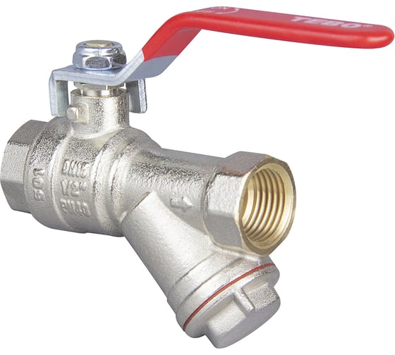 Изображение товара Кран шаровой с фильтром TEBO ВН/ВН 1/2" ручка T-КШ.Ф.501.12.КР.CN