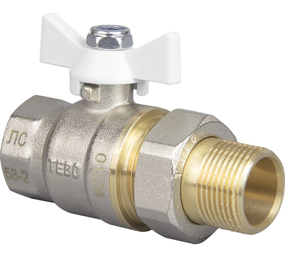 Изображение товара Кран шаровой полный проход c накидной гайкой TEBO ВН/НАР 3/4" белая бабочка T-КШ.402.34.ББ.CN