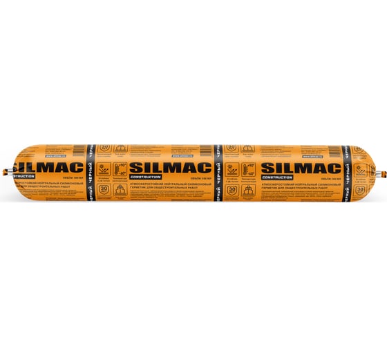 Изображение товара Cиликоновый герметик атмосферостойкий нейтральный для общестроительных работ SILMAC CONSTRUCTION колбаса 590 мл черный SP-0020/878/885