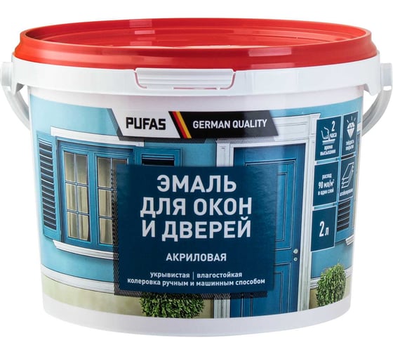 Изображение товара Акриловая эмаль Pufas универсальная для окон и дверей полуглянцевая, мороз. 2л тов-217190
