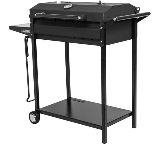Изображение товара Мангал на колесах с крышкой-барбекю PALISAD, 662x390x920, сталь 2 мм, термометр, кочерга, Camping 69686