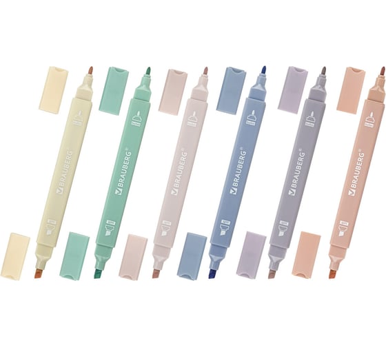 Изображение товара Набор текстовыделителей двусторонних BRAUBERG 6 цветов Моранди, Morandi, линия 1-5 мм, 152514