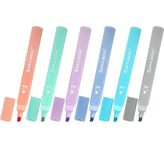 Изображение товара Набор текстовыделителей BRAUBERG 6 пастельных цветов, Macaroon, линия 1-5 мм, 152515