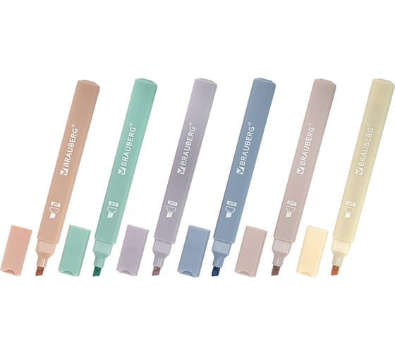 Изображение товара Набор текстовыделителей BRAUBERG 6 цветов Моранди, Morandi, линия 1-5 мм, 152516