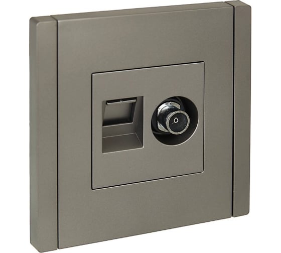 Изображение товара Двойная розетка TV+RJ45 IEK FORTEPIANO категория 5E FP536 сталь FP-AK20-1-K46