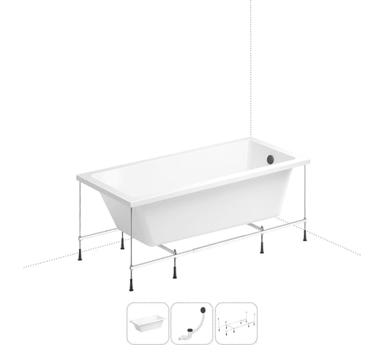Изображение товара Акриловая ванна Wellsee FreeDom 165x80 см, в наборе 3 в 1 202010534