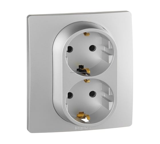Изображение товара Розетка Legrand двойная с заземлением Legrand Etika без шторок в сборе 16А 250В винтовые зажимы алюминий 672423