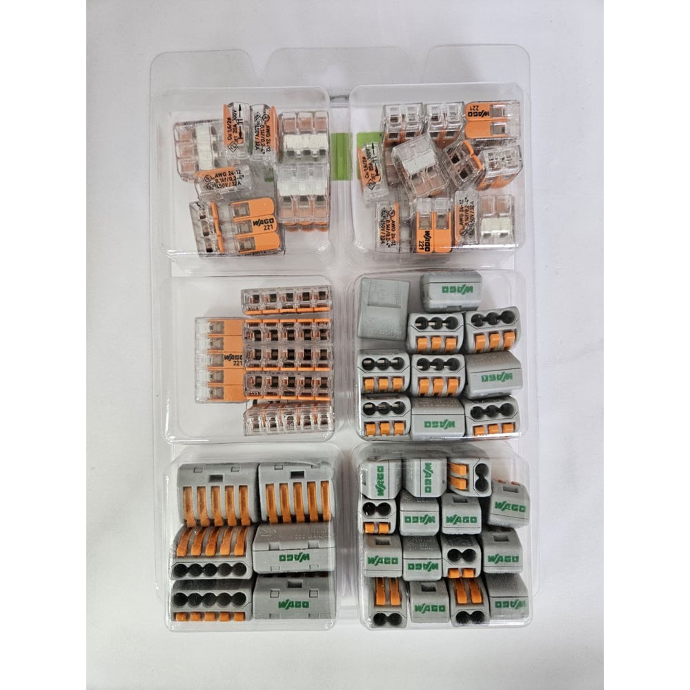 Изображение товара Набор клемм WAGO 221-412, 221-413, 221-415, 222-412, 222-413, 222-415, 62 шт для электромонтажа
