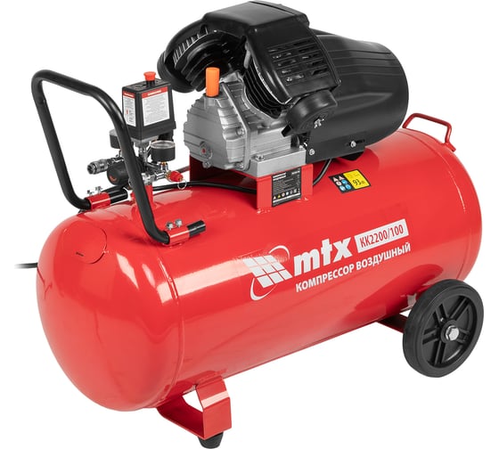 Изображение товара Воздушный компрессор MTX кк-2200/100, 2,2 квт, 350 л/мин, 100 л, прямой привод, масляный 58033