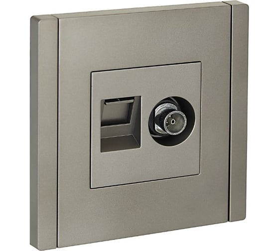 Изображение товара Двойная розетка TV+RJ45 IEK FORTEPIANO категория 6 FP537 сталь FP-AK20-2-K46