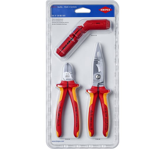 Изображение товара Набор VDE для электромонтажа Knipex KN-1386200, KN-169501SB, KN-7006160 3 предмета KN-003130BKV01