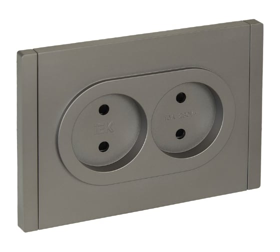 Изображение товара Розетка 2-местная IEK FORTEPIANO без заземления, с защитными шторками, безвинтовое крепление, 10А FP525 сталь FP-R23-10-1-K46