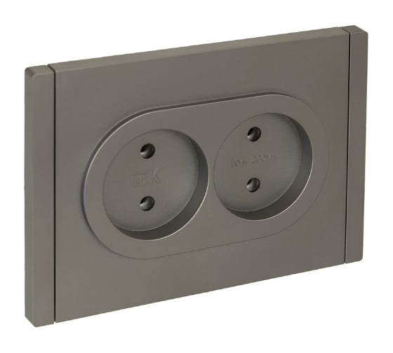 Изображение товара Розетка 2-местная IEK FORTEPIANO без заземления, без защитных шторок, безвинтовое крепление, 10А FP526 сталь FP-R20-10-1-K46
