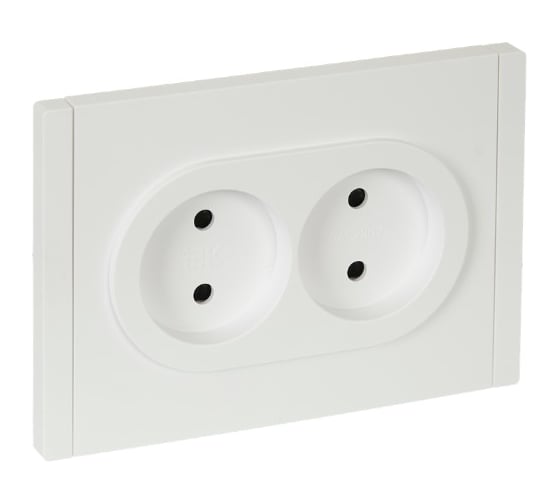 Изображение товара Розетка 2-местная IEK FORTEPIANO без заземления, с защитными шторками, безвинтовое крепление, 10А FP225 белый FP-R23-10-1-K01