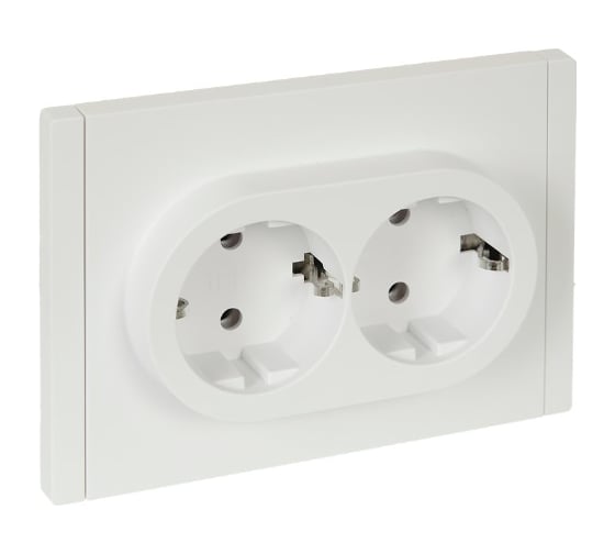 Изображение товара Розетка 2-местная IEK FORTEPIANO с заземлением, без защитных шторок, безвинтовое крепление, 16А FP224 белый FP-R21-16-1-K01