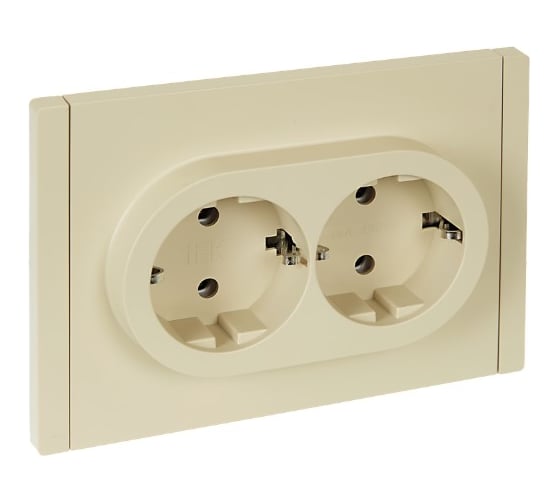 Изображение товара Розетка 2-местная IEK FORTEPIANO с заземлением, без защитных шторок, безвинтовое крепление, 16А FP424 ваниль FP-R21-16-1-K10