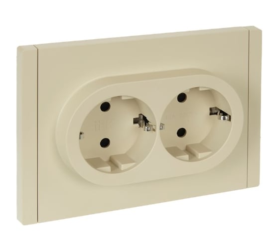 Изображение товара Розетка 2-местная IEK FORTEPIANO с заземлением, с защитными шторками, безвинтовое крепление, 16А FP423 ваниль FP-R24-16-1-K10