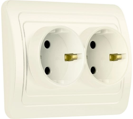 Изображение товара Розетка Smartbuy 2-местная с заземлением 16А бежевая, керамика "Марс" SBE-02i-16-S2-Z-c