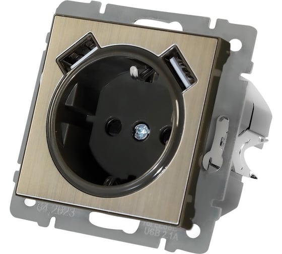 Изображение товара Розетка Smartbuy с заземлением и 2-мя USB 16А серый никель "Нептун" SBE-05gn-16-S1-USB