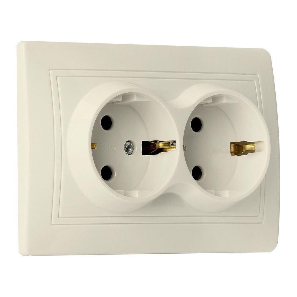 Изображение товара Розетка Smartbuy 2-местная с заземлением 16А бежевая "Венера"