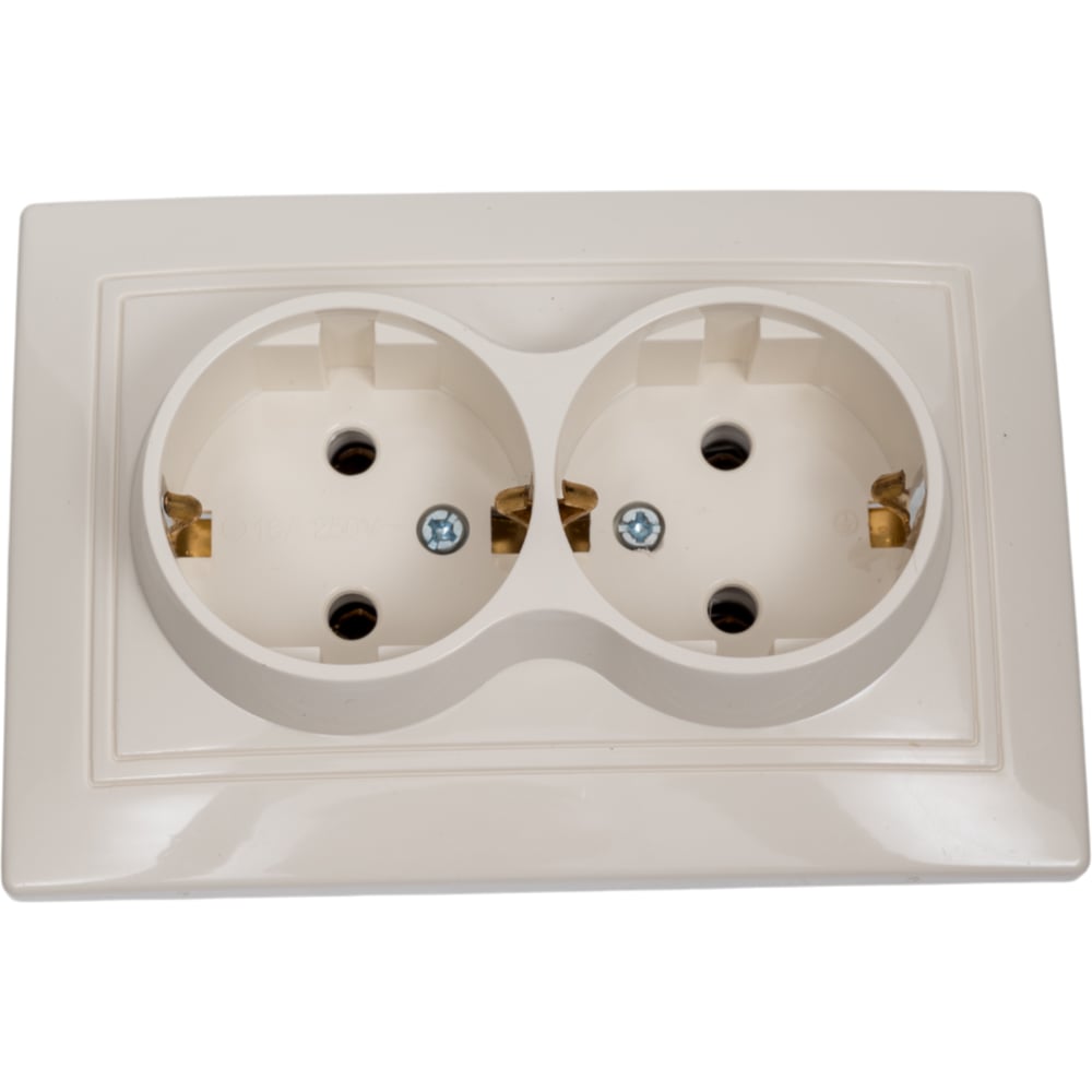 Изображение товара Розетка Smartbuy 2-местная с заземлением 16А бежевая "Венера"