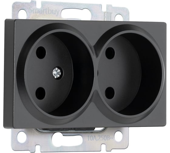 Изображение товара Розетка Smartbuy двойная без заземления черная "Нептун" SBE-05b-10-S2-N