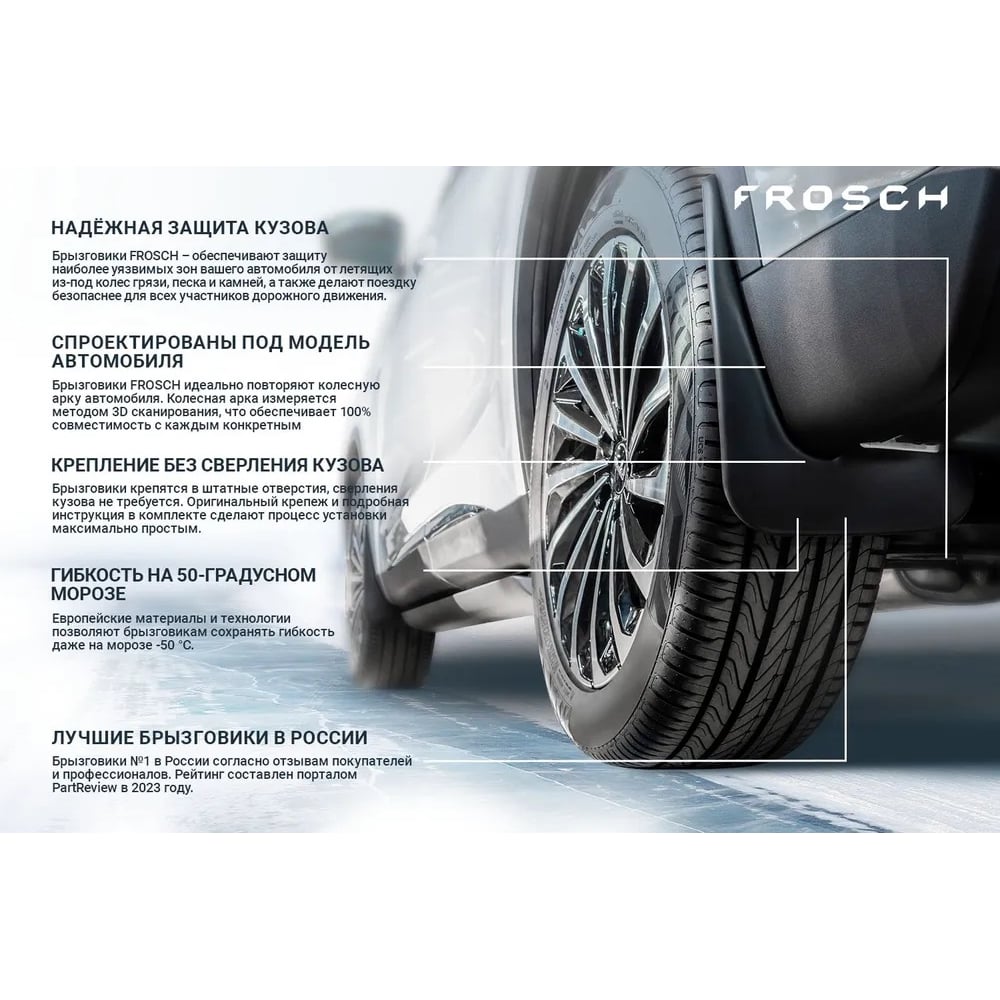 Изображение товара Передние брызговики Frosch подходят для FORTHING T5 Evo 2023 - 2 шт.(optimum) в пакете / Фортинг Т5 Эво NLF.AN0640.F13