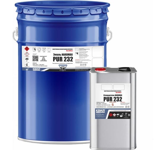 Изображение товара Эмаль полиуретановая HardMax двухкомпонентная PUR 232.70 ГЛ RAL 3020 Сигнально-красный (комплект 20,4 кг) 4690417101948