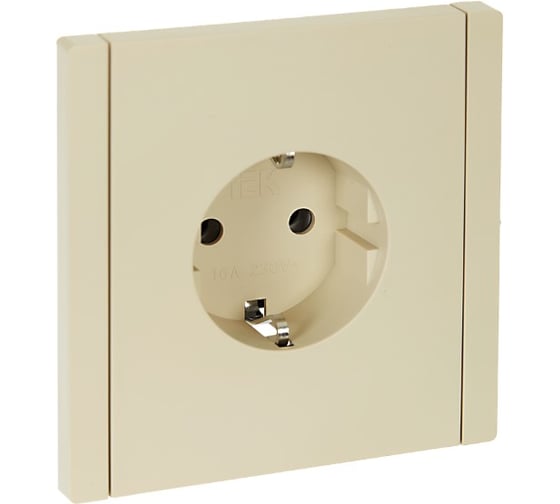 Изображение товара Розетка IEK FORTEPIANO с заземлением, без защитных шторок, безвинтовое крепление, 16А FP414 ваниль FP-R11-16-1-K10