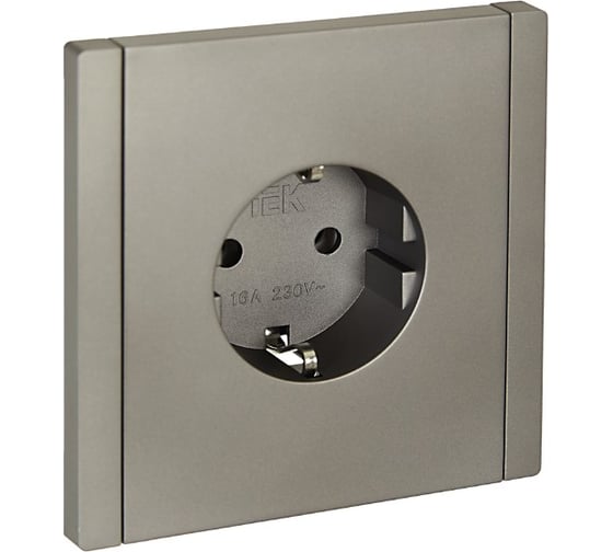 Изображение товара Розетка IEK FORTEPIANO с заземлением, без защитных шторок, безвинтовое крепление, 16А FP514 сталь FP-R11-16-1-K46
