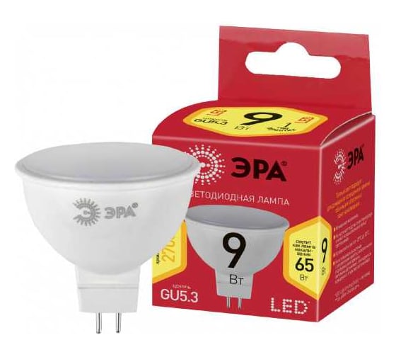Изображение товара Лампочка светодиодная ЭРА RED LINE LED MR16-9W-827-GU5.3 R 9 Вт софит теплый белый свет, Б0054239